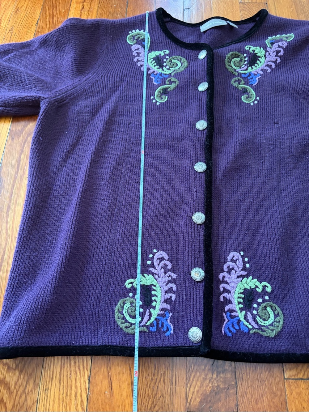 Croft & Barrow Purple Embroidered Cardigan with Green & Lavender Accents - Picture 4 of 12